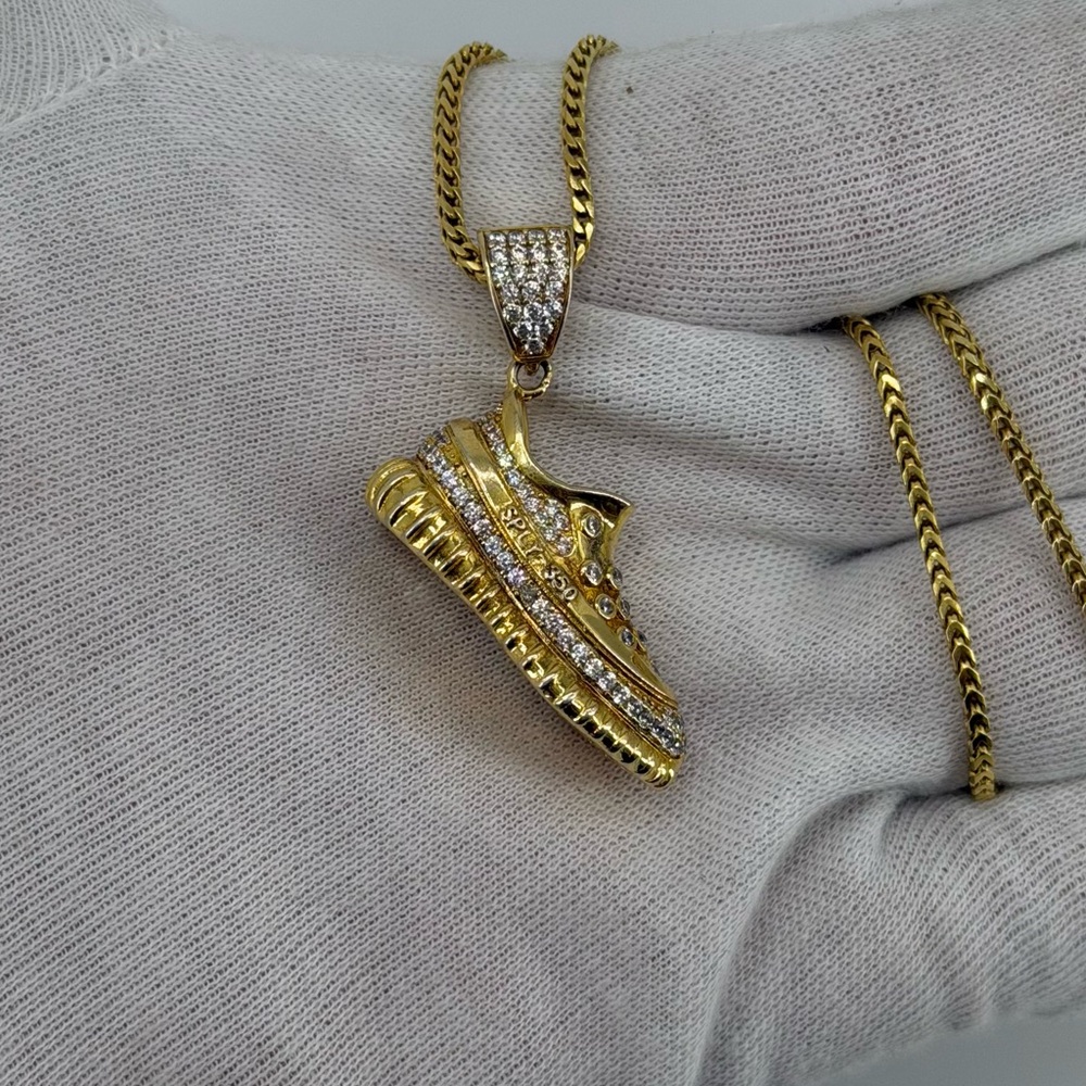 Yeezy Style Sneaker Pendant 14g Silver 18K Gold Dipped Iced CZ Shoe Charm HipHop